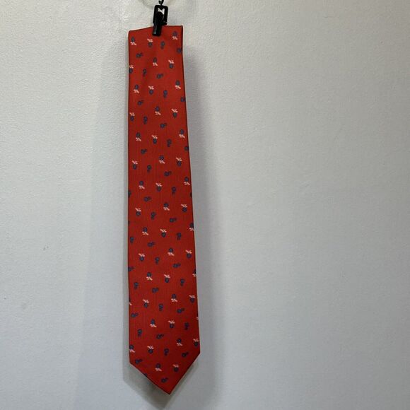 BATTISTONI Men's 100% Silk Tie Red Blue Geometric Floral Design Necktie Italy - Picture 1 of 7